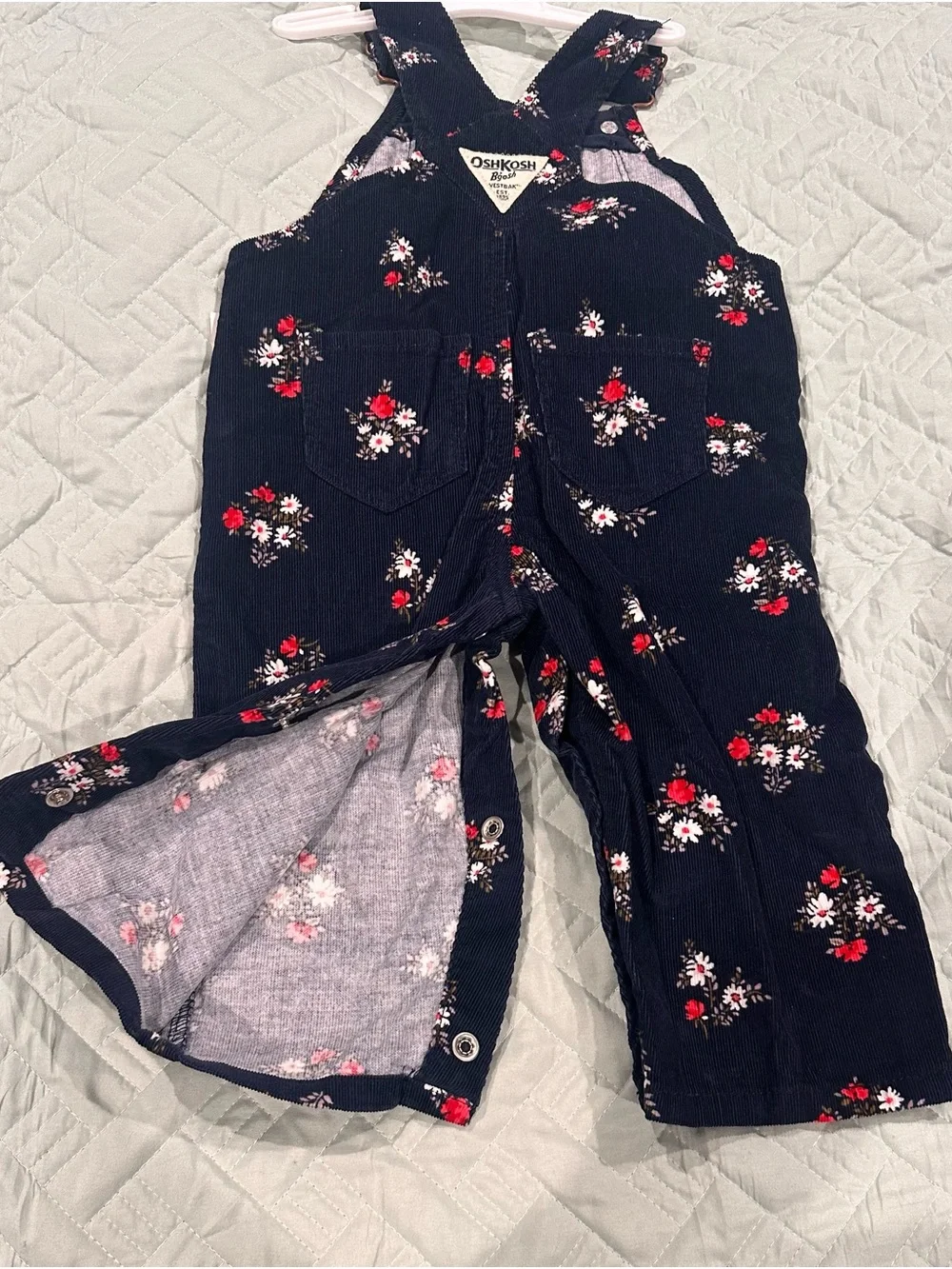 OshKosh B'gosh Navy Floral Corduroy Overalls